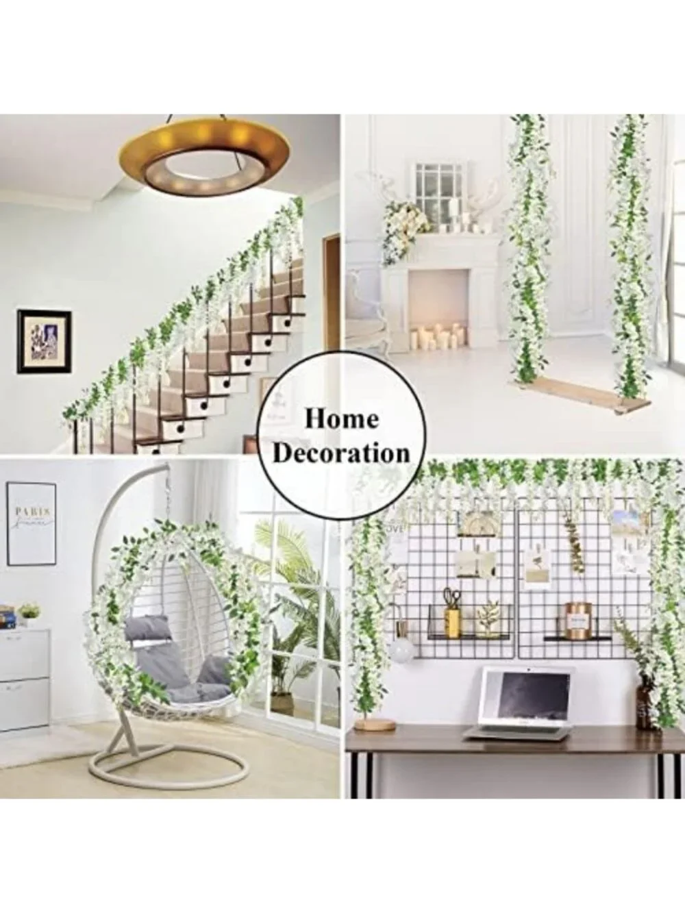 10 Pcs 7.2 Ft White Artificial Wisteria Garland for Home Decor & Events